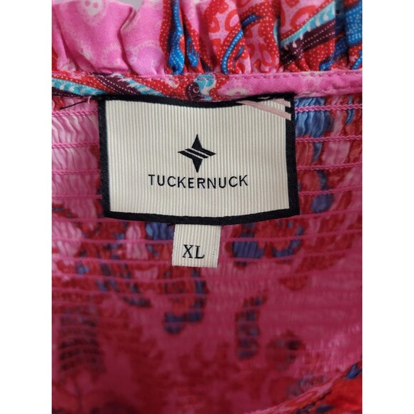 Tuckernuck Pink Floral Smocked Dress Ruffle Sleeve Tiered Midi Cotton XL - Picture 5 of 10